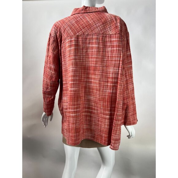 Victoria Jones Womans Red Plaid Cotton Button-Up Shirt 2X - Picture 2 of 16